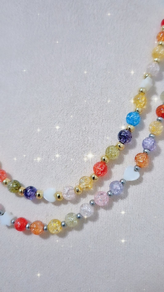 Collana girocollo Soft Rainbow con Cuori e Stelle madreperla e inserti acciaio Silver o Gold