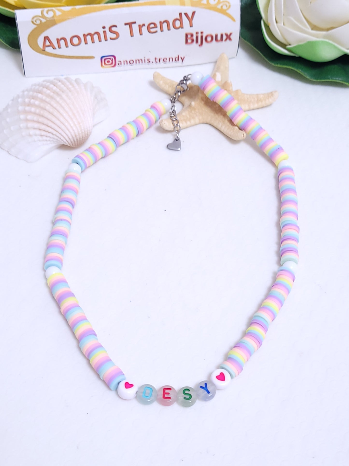 Collana rondelle mix colorate personalizzabile lettere fluorescenti al buio