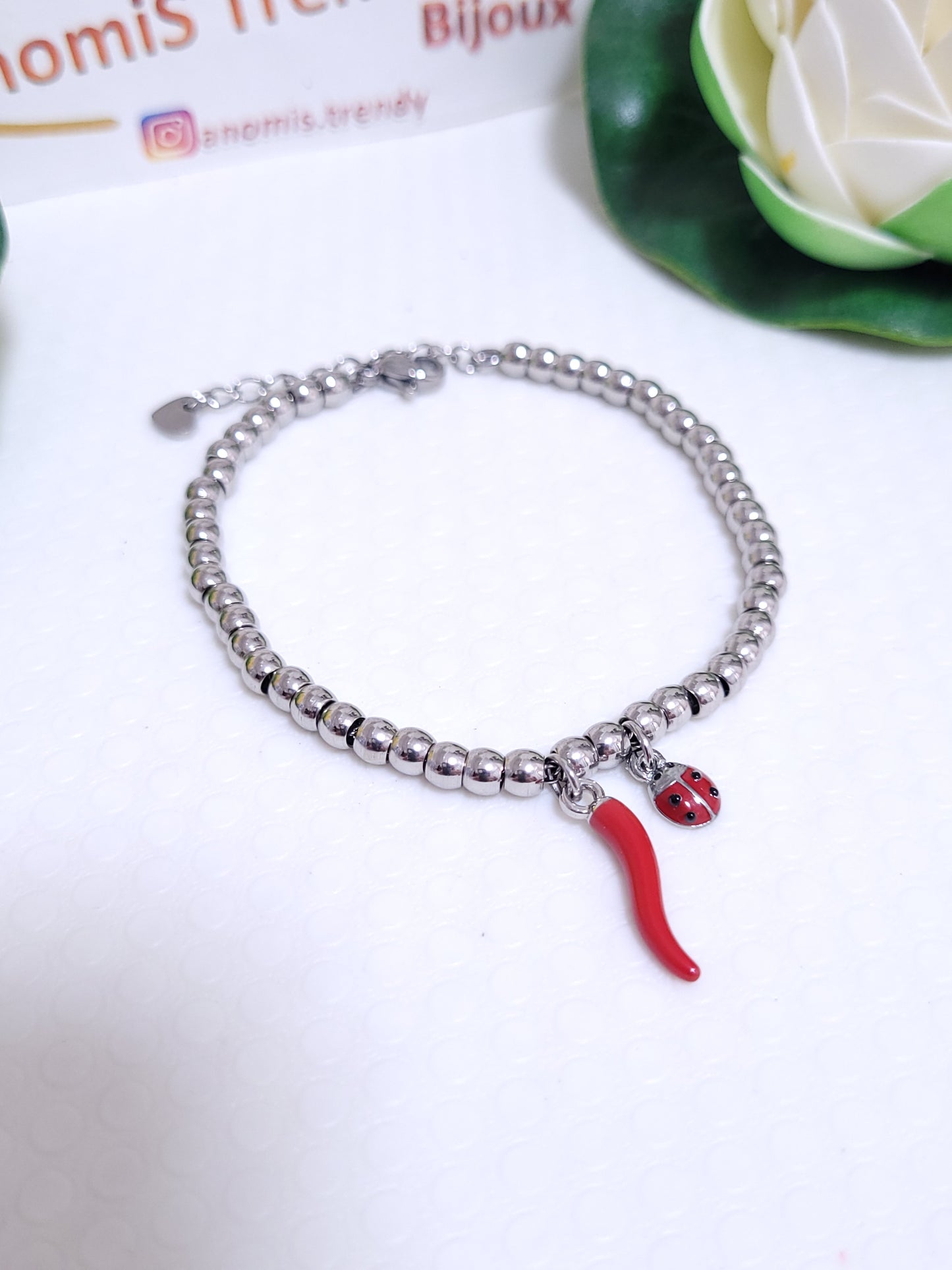 Bracciale PortaFortuna 🌶🐞 modello Tiffany in acciaio misura regolabile