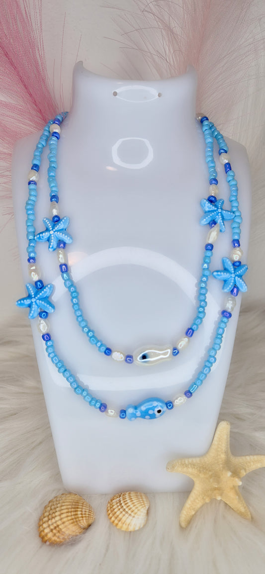 Collana Pesciolino con perline colorate e Stelle Marine