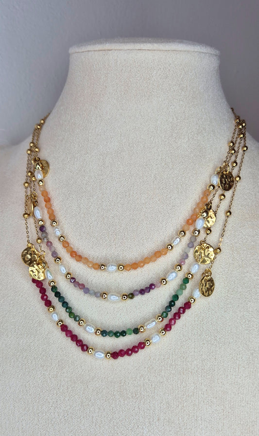 Collana Autumn Vibes in acciaio con pietre naturali e perline di fiume realizzata a mano mis. 45cm regolab.