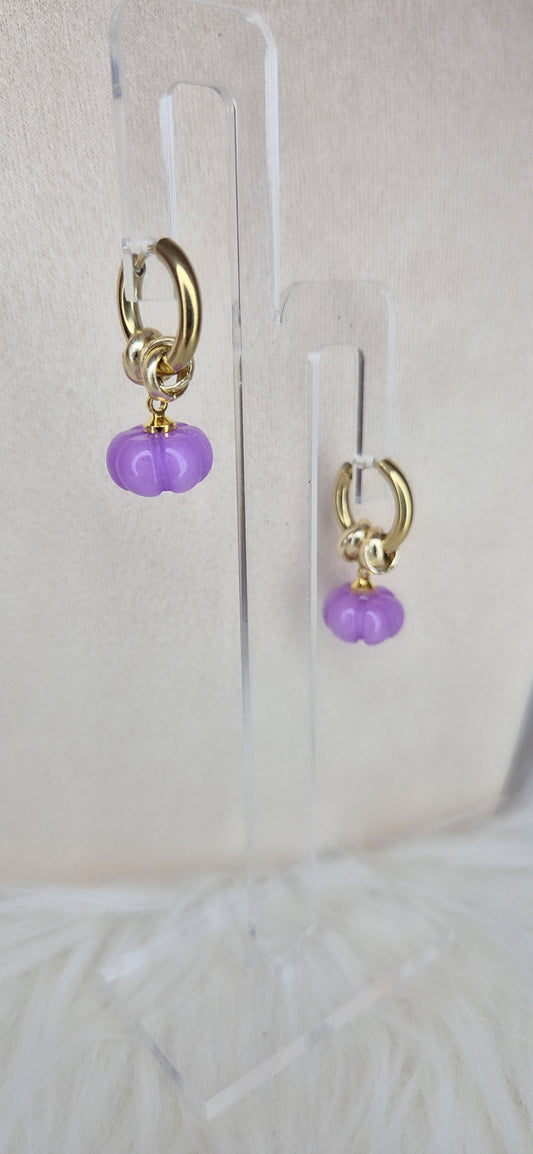 Orecchini Zucca cerchi acciaio gold 1.5cm con nodini anallergici