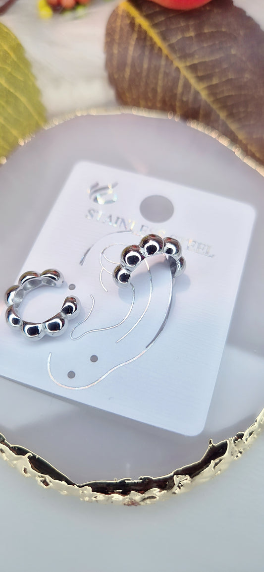Earcuff bubble orecchino singolo da cartilagine in Acciaio Silver anallergico
