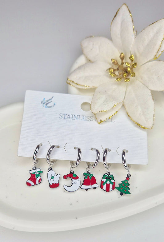 Orecchini Natalizi🎅🏻 singoli mini hoops da 1cm in acciaio Silver anallergico
