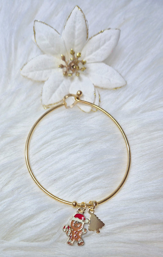 Bracciale rigido in acciaio gold chiusura a Cuore con Charms Natalizi🎅🏻🎄