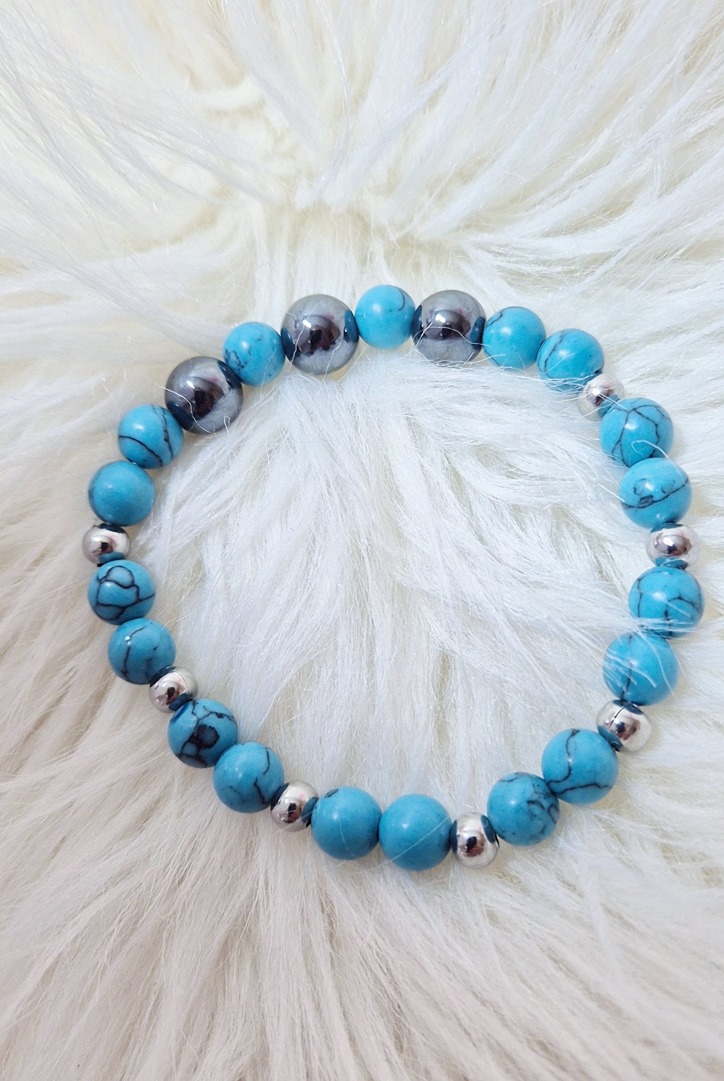 Bracciale uomo in pasta di turchese ed ematite elastico misura da media a grande