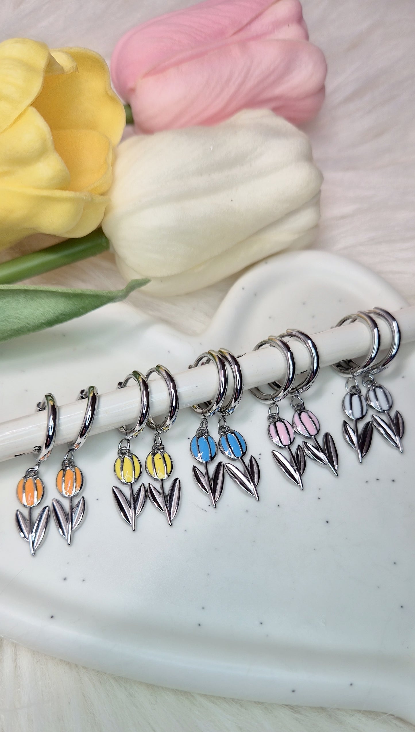 Orecchini Tulipano 🌷 mini hoops 1 cm in acciaio silver anallergico