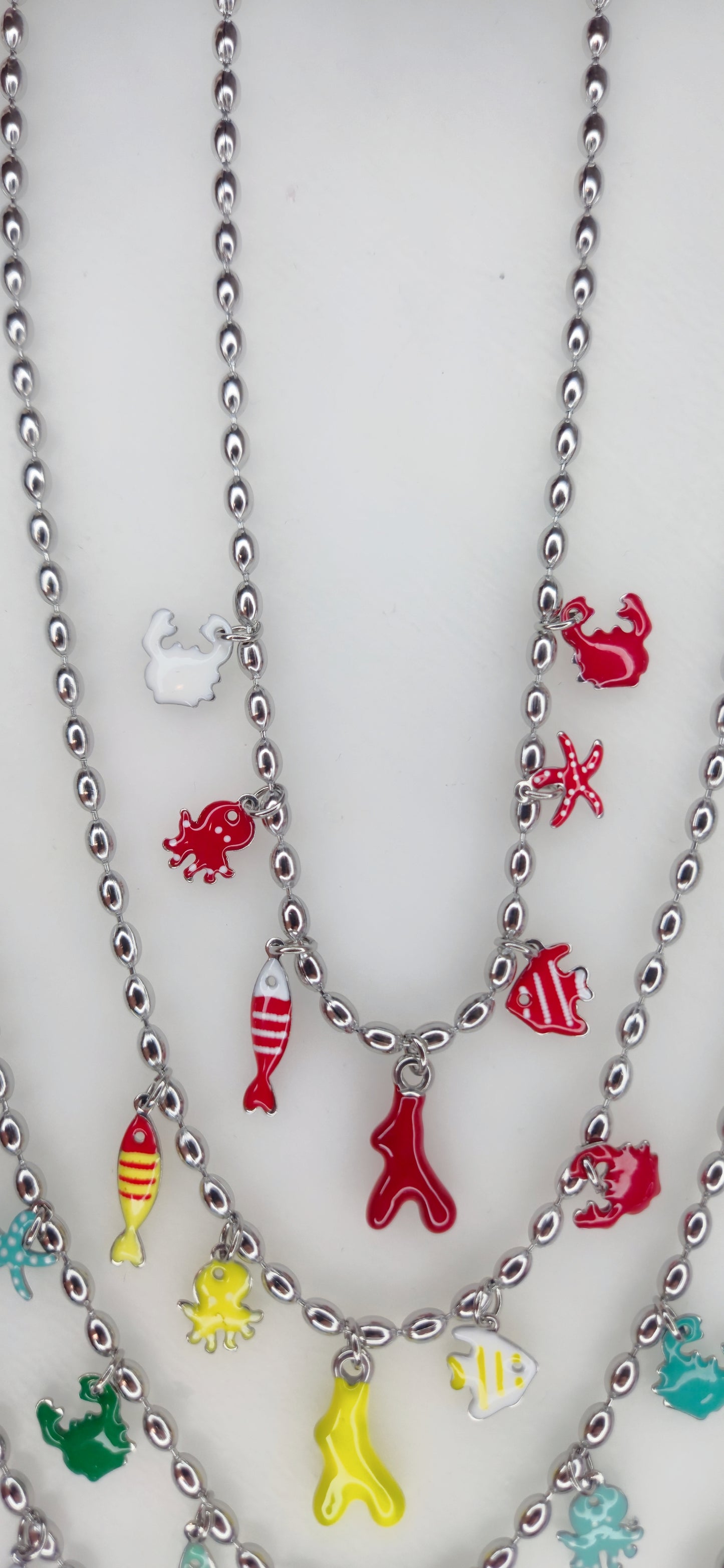 Collana mod. Chicco di Riso in acciaio Silver con pendenti colorati tema Mare 🐙🦀🐠
