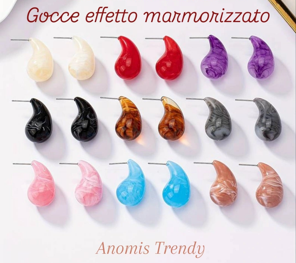 Orecchini Goccia 3cm effetto marmorizzato 100% acciaio anallergico