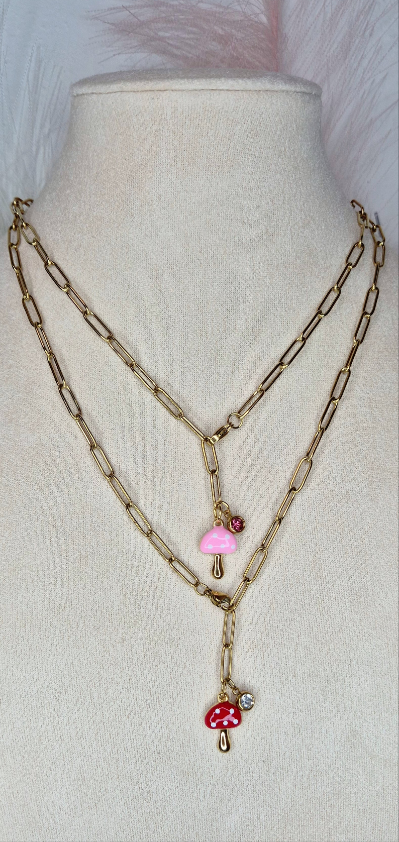 Collana Funghetto & Punto luce catenina graffetta acciaio gold chiusura furba regolabile sul davanti