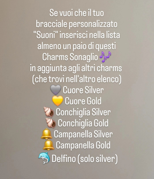 Bracciale sonaglio charms bicolor base catena graffetta Silver o Gold misura regolab.