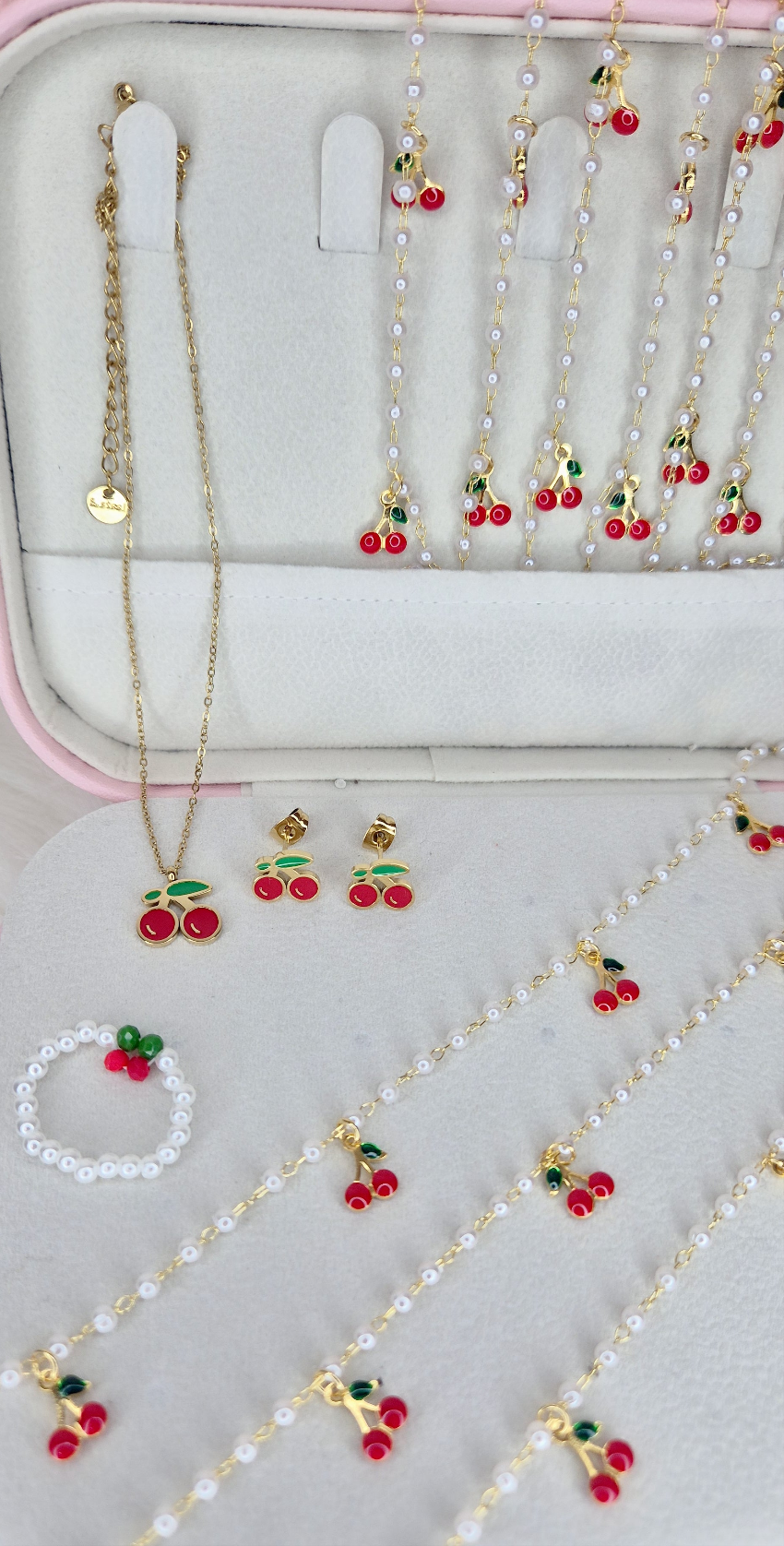 Nuova collezione Ciliegie🍒 Cavigliera Set Collana & Orecchini Anello acciaio anallergico