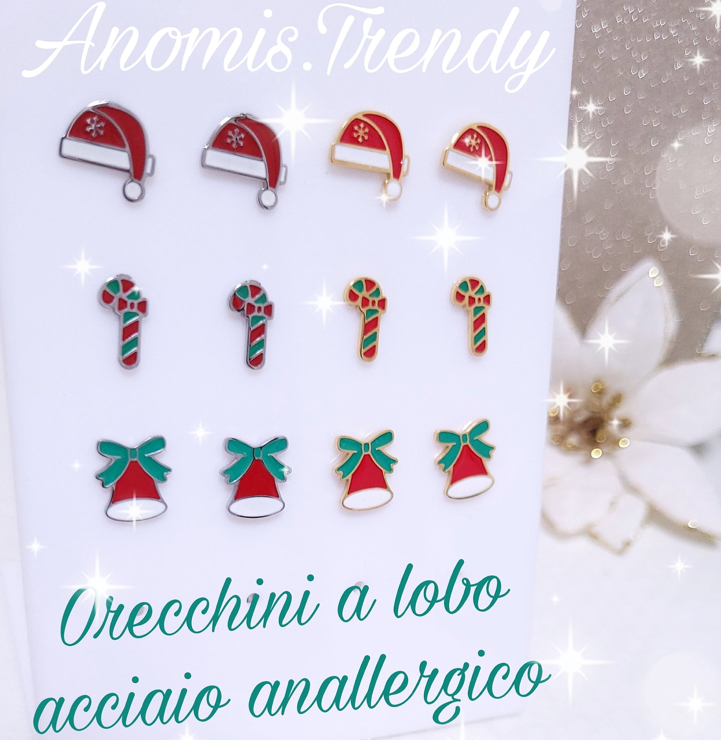 Mini Orecchini Natalizi singolo/coppia 100% acciaio nickelfree