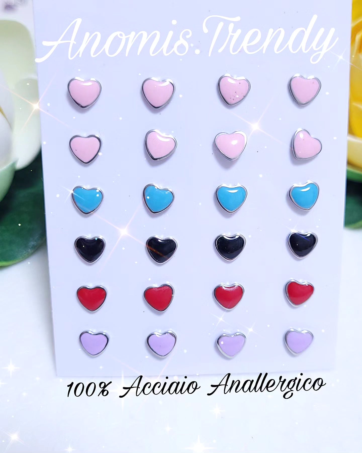 Mini orecchini 0.5cm Cuori smaltati in acciaio anallergico