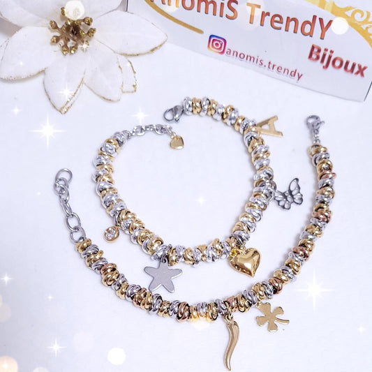 Bracciale Nodini mix Oro & Argento o 3 colori personalizzabile con charms a scelta