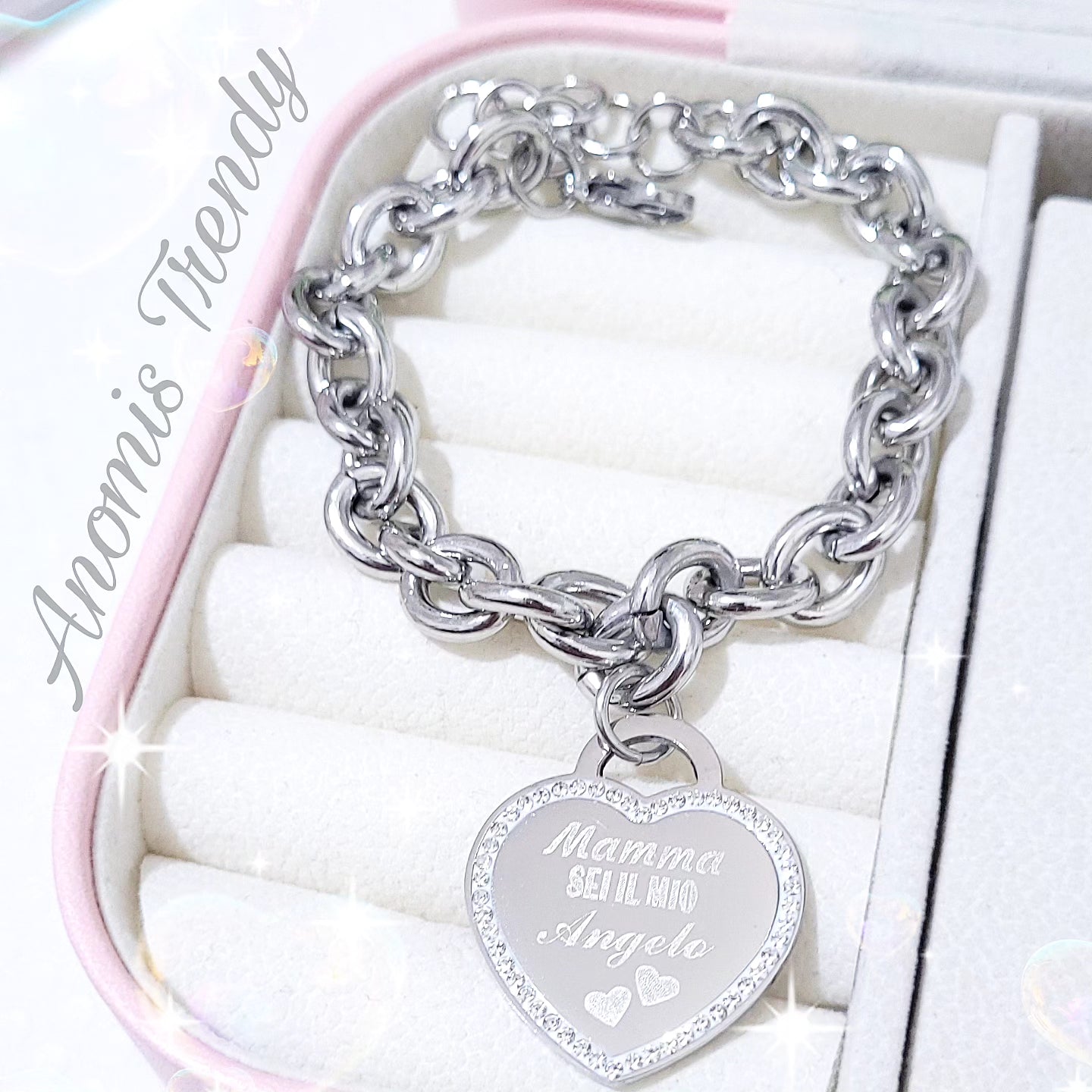 Bracciale maxi catena con Cuore inciso speciale Mamma