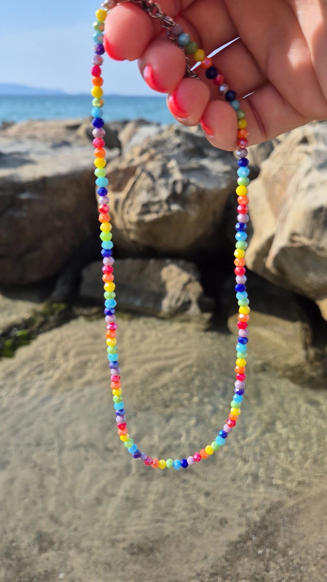 Collana cristallini multicolor sfaccettati luminosi misura 40cm+5cm estensione regolab.