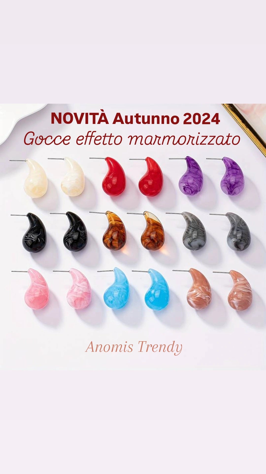 Orecchini Goccia 3cm effetto marmorizzato 100% acciaio anallergico