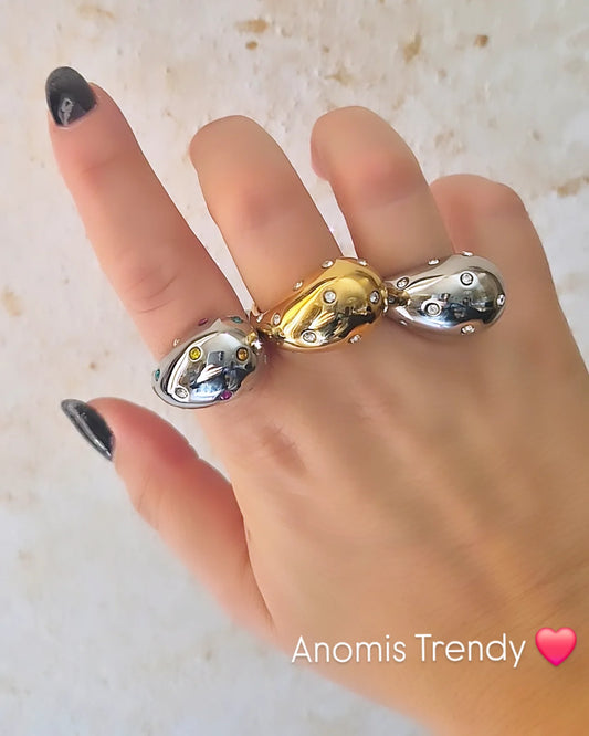 Linea Gocce con zirconi ๐ Orecchini Anello mod. Goccia in acciaio anallergico