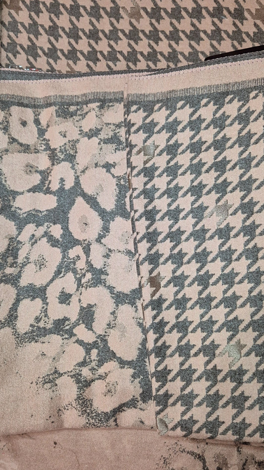 Sciarpone caldo fantasia Animalier & Pied de poule 100%Viscosa colore double-face