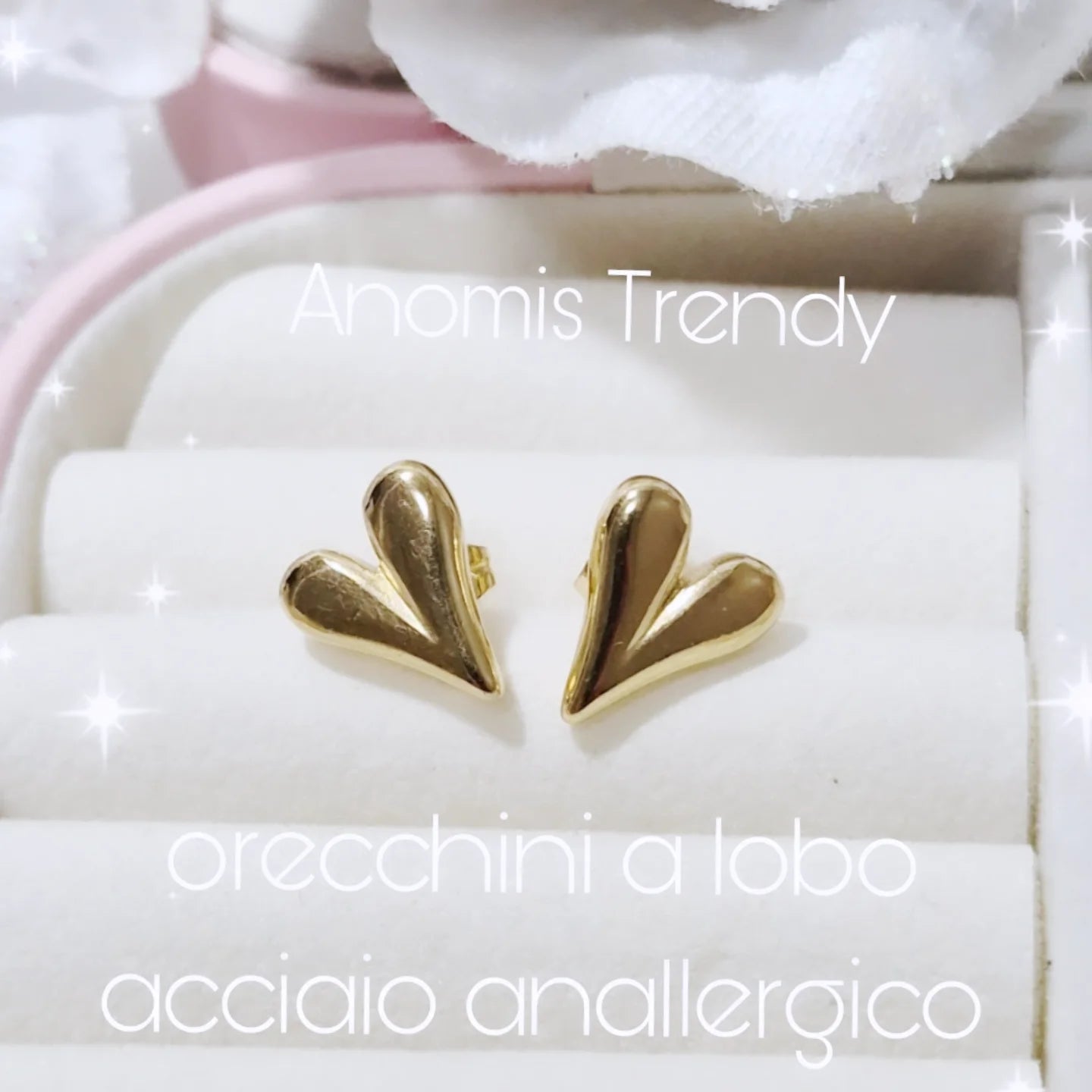 Orecchini a lobo Cuore 1cm allungato bombato in acciaio anallergico