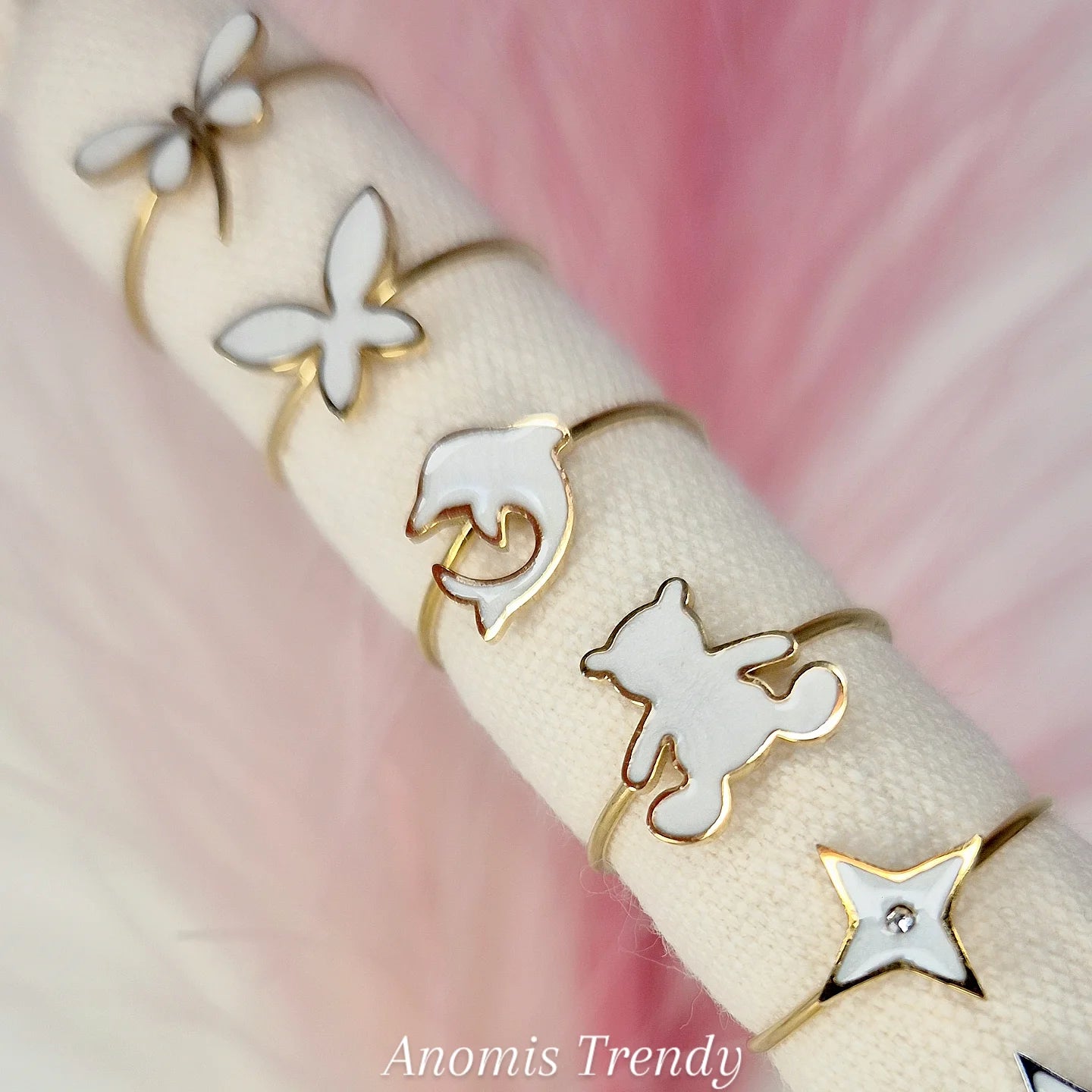 Anelli minimal soggetti in Madreperla con Zircone π mis. regolabile 100% acciaio