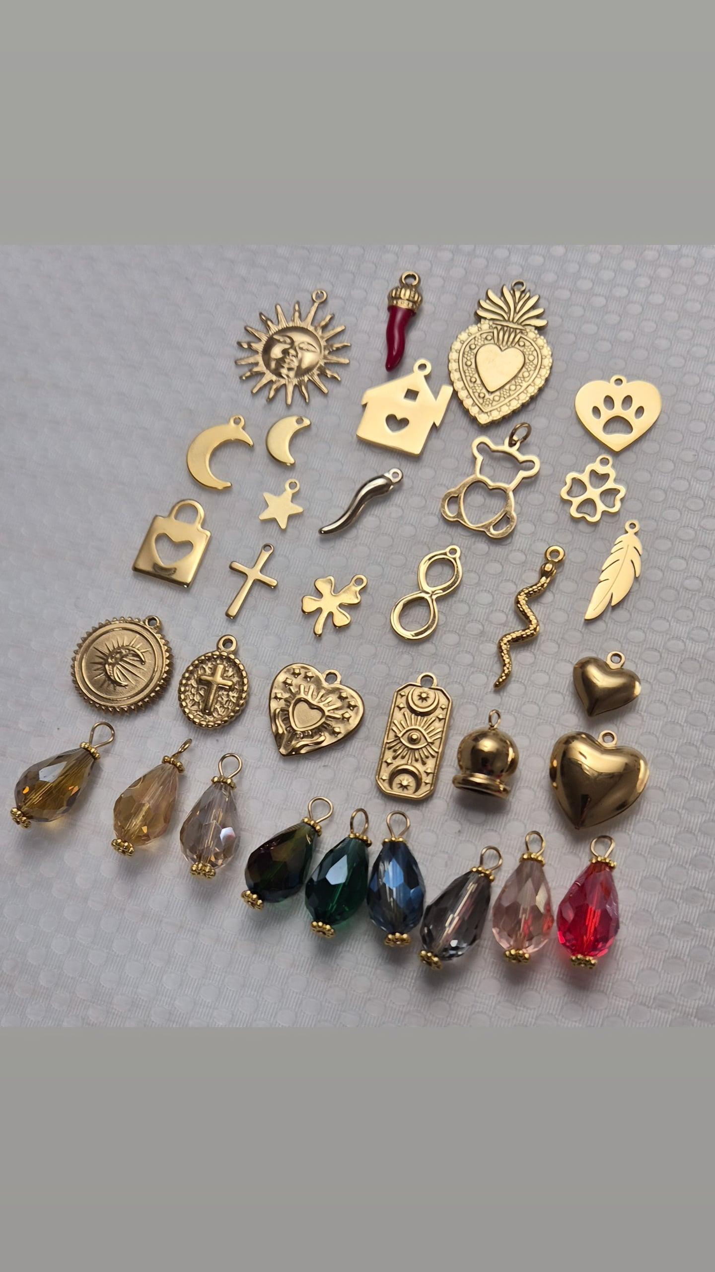 Collana personalizzabile acciaio gold o silver catena a pallini charms e lunghezza a scelta
