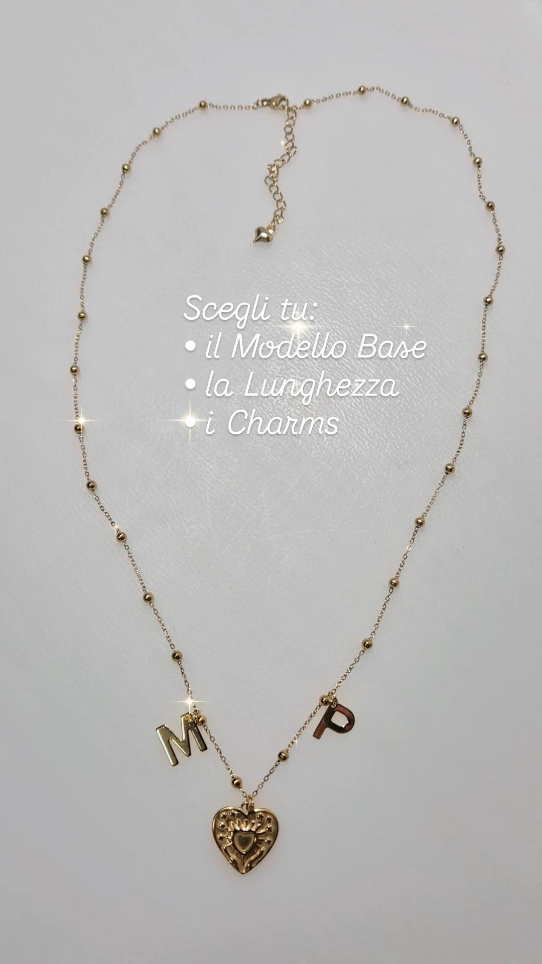 Collana personalizzabile acciaio gold o silver catena a pallini charms e lunghezza a scelta