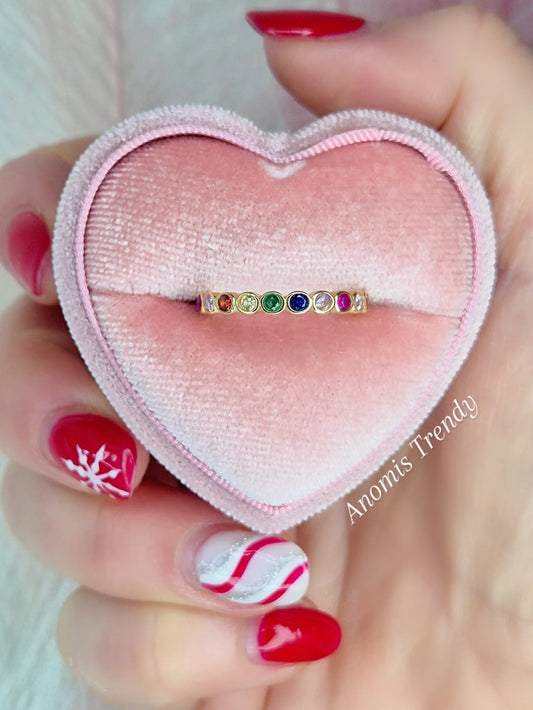 Anello fedina Eternity Rainbow in Acciaio Silver o Gold pietre multicolor incastonate