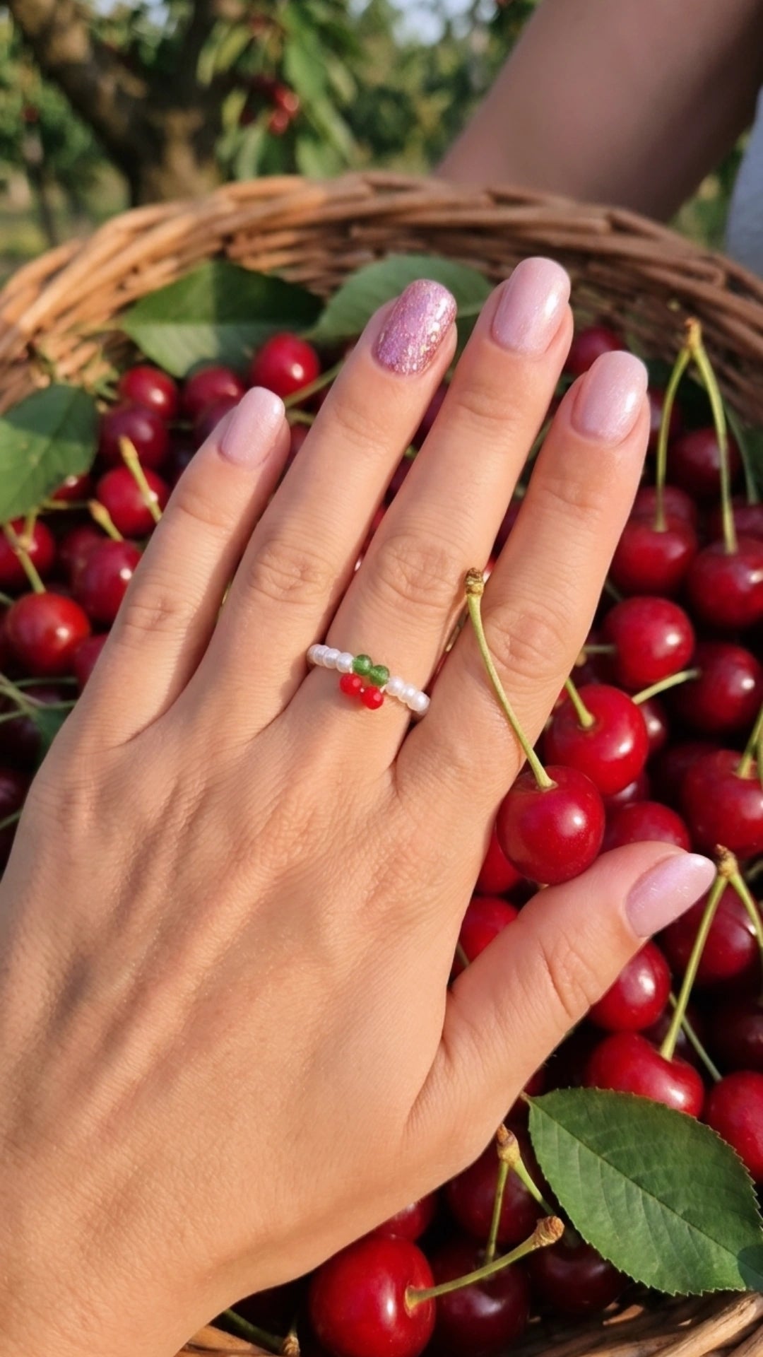 OMAGGIO Anello Cherry 🍒 elastico con perline misura adattabile