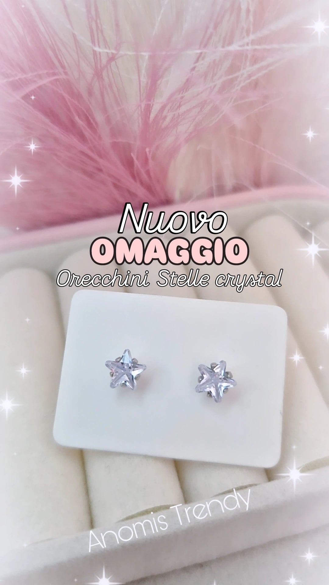 OMAGGIO coppia orecchini mini Stelle zirconi crystal in acciaio silver anallergico