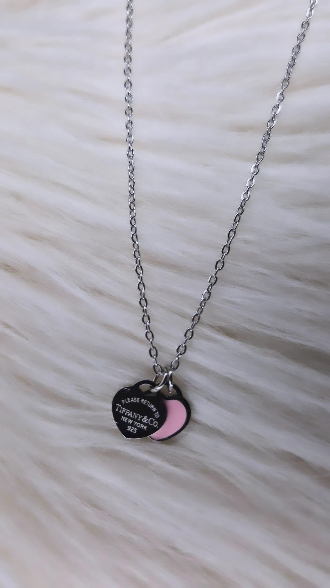 Collana doppio Cuore Rosa/Tiffany in acciaio silver