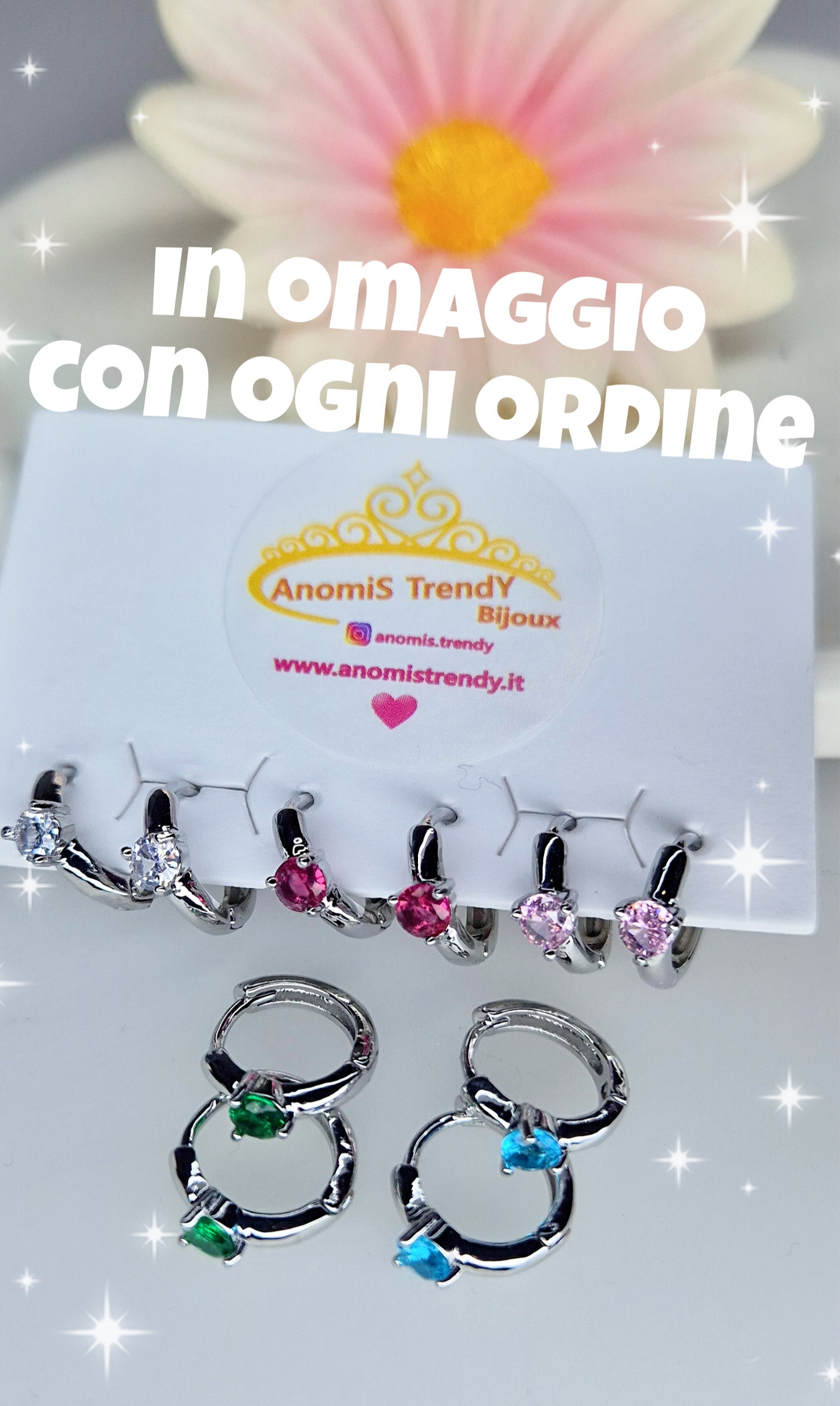 OMAGGIO 1 coppia di mini hoops Cuore crystal in ottone silver