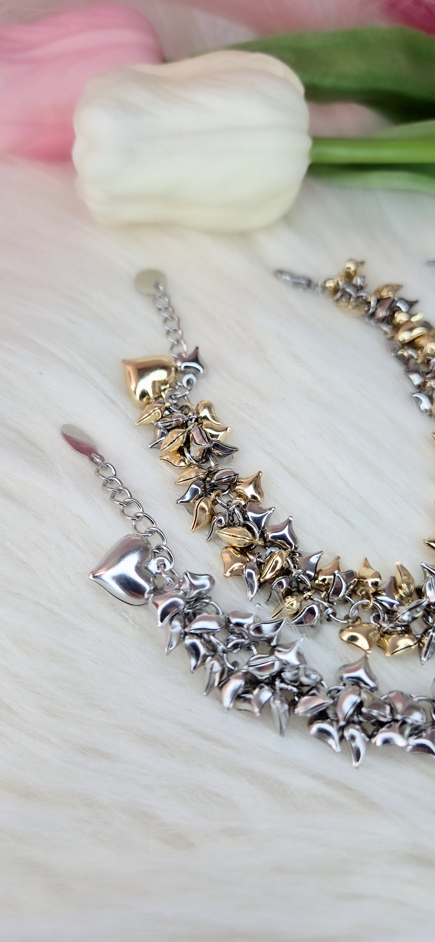 Bracciale Cuoricini 💕 Sonaglini 🎶 in acciaio Silver o Bicolor mis. regolabile