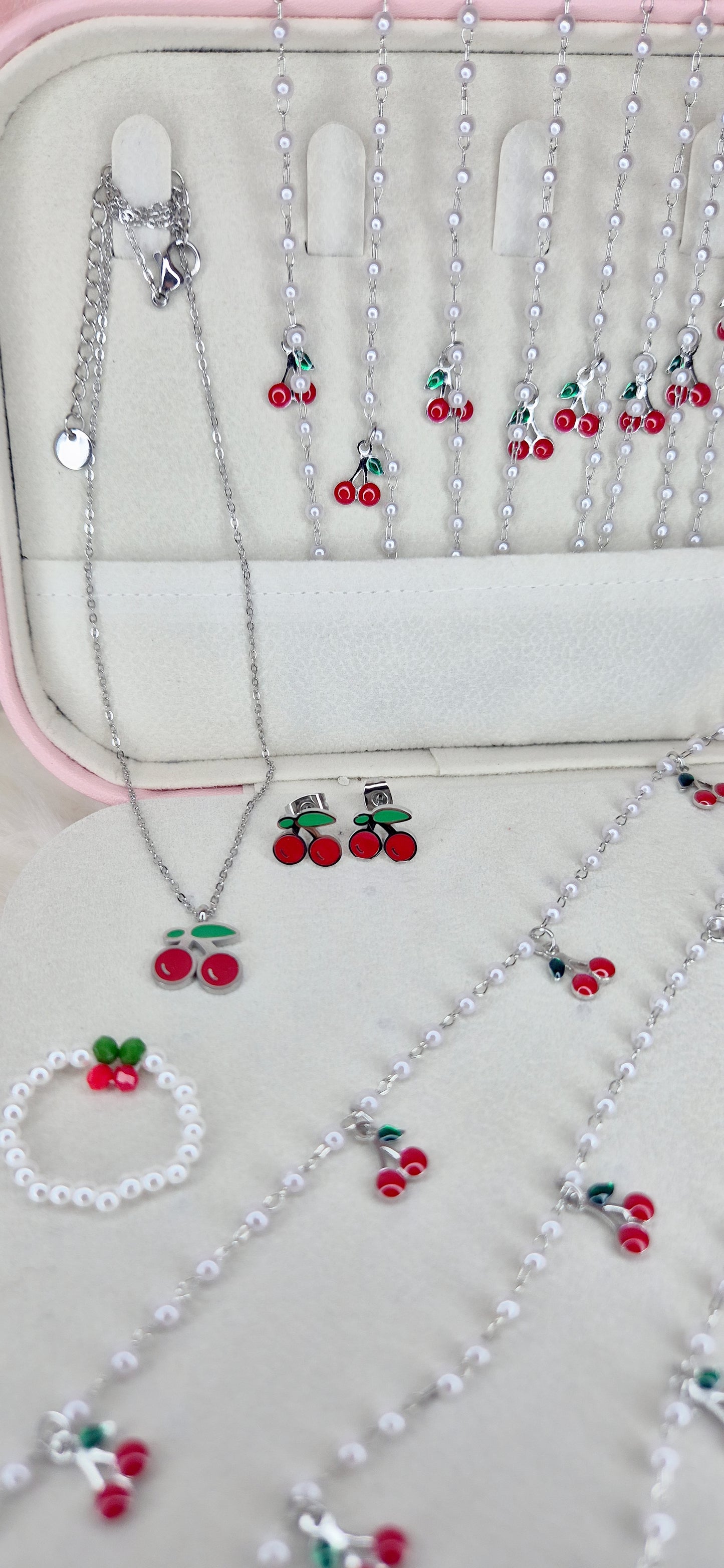 Nuova collezione Ciliegie🍒 Cavigliera Set Collana & Orecchini Anello acciaio anallergico