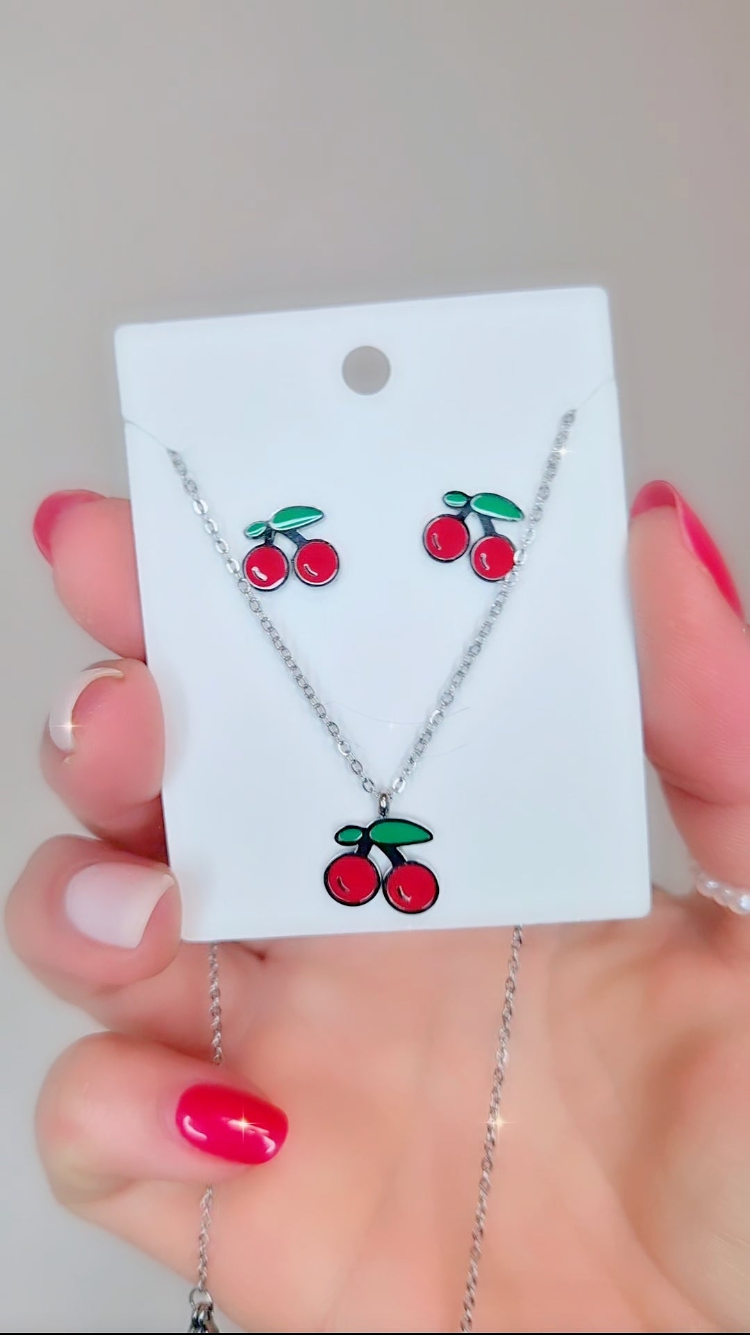 Nuova collezione Ciliegie🍒 Cavigliera Set Collana & Orecchini Anello acciaio anallergico