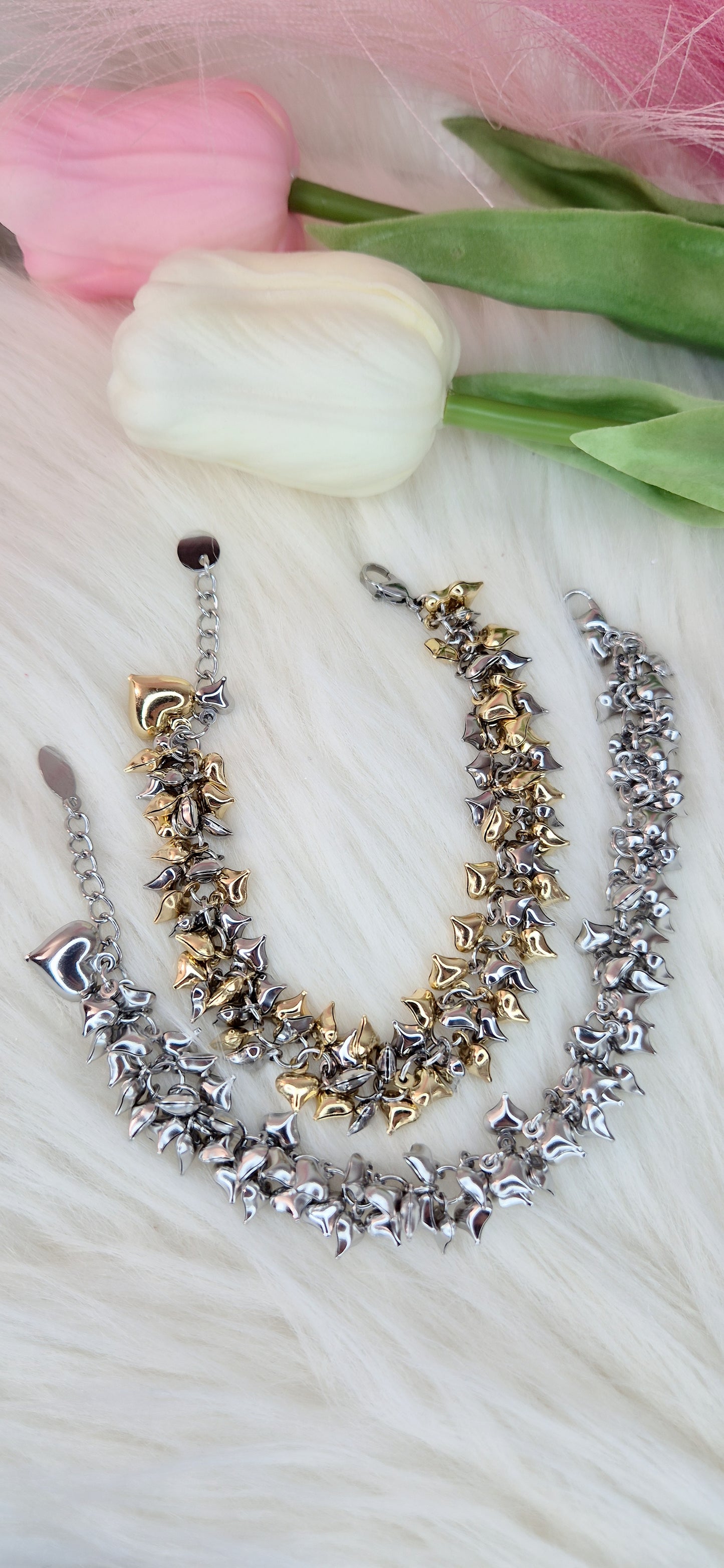 Bracciale Cuoricini 💕 Sonaglini 🎶 in acciaio Silver o Bicolor mis. regolabile