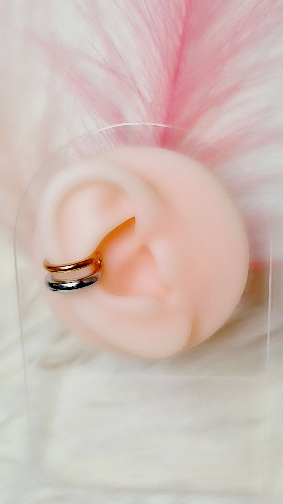 Earcuff Double Bold doppio giro bombato 1cm orecchini senza foro in acciaio anallergico Silver Gold o Bicolor