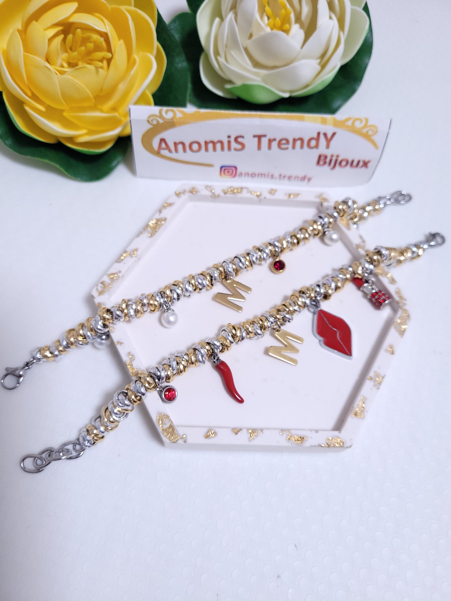 Bracciale Nodini mix Oro & Argento o 3 colori personalizzabile con charms a scelta