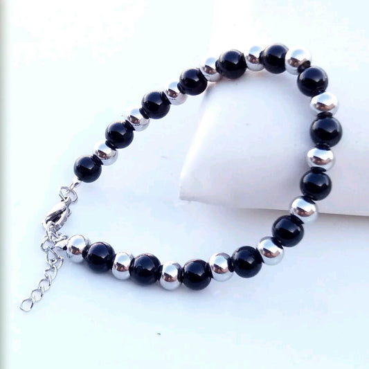 Bracciale mix sfere 6mm acciaio e nere