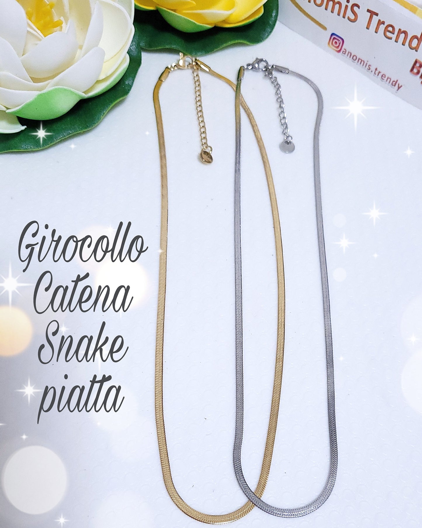Collana Snake piatta in Acciaio mis. regolabile