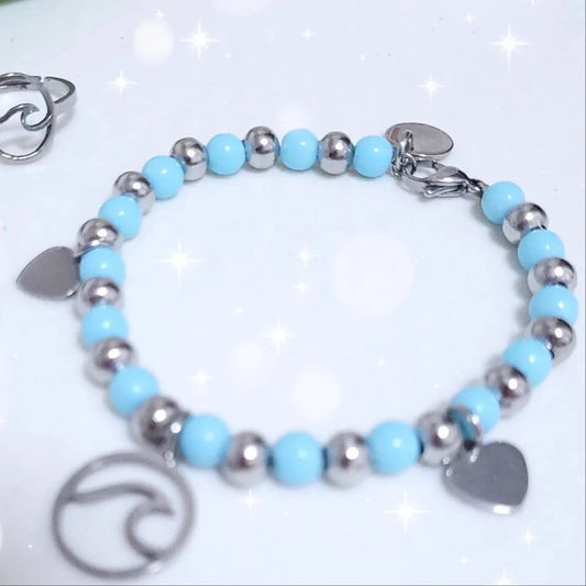 Bracciale mix sfere Acciaio & Colori Pastello a scelta bianco rosa azzurro personalizzabile con charms