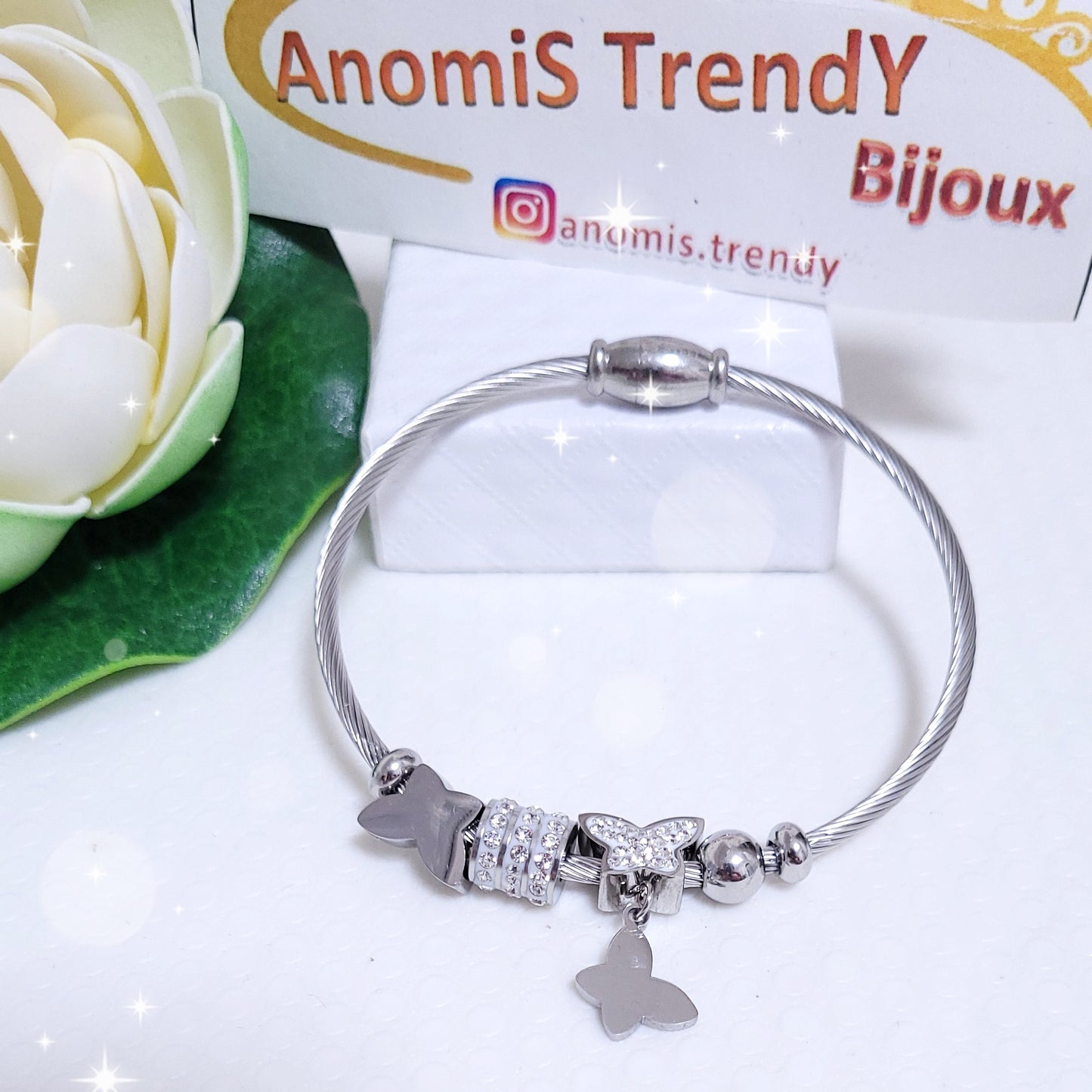 Bracciale mod pandora con charms zirconi