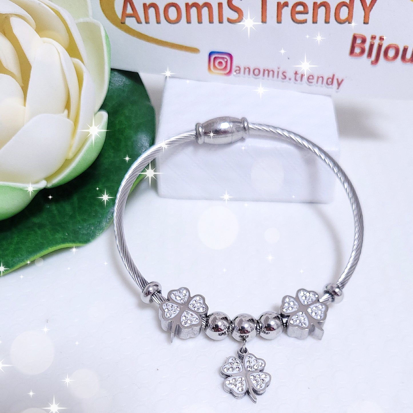 Bracciale mod pandora con charms zirconi