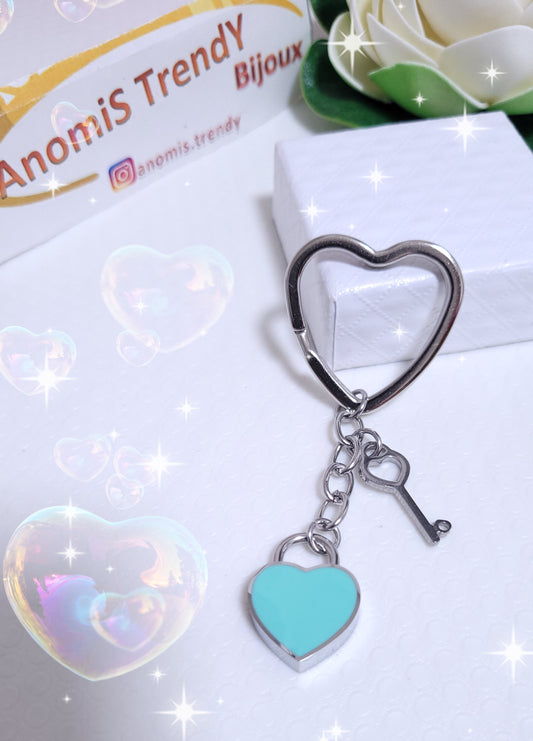 Portachiavi Cuore con cuore 3D smaltato tiffany & chiave