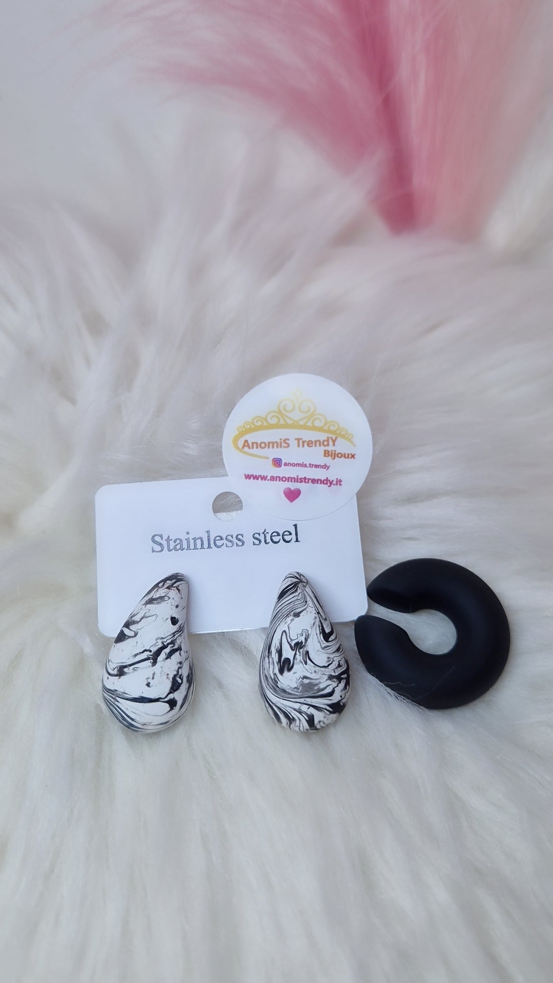 SET orecchini Goccia in soft touch effetto marmorizzato + Earcuff abbinato 100% anallergici