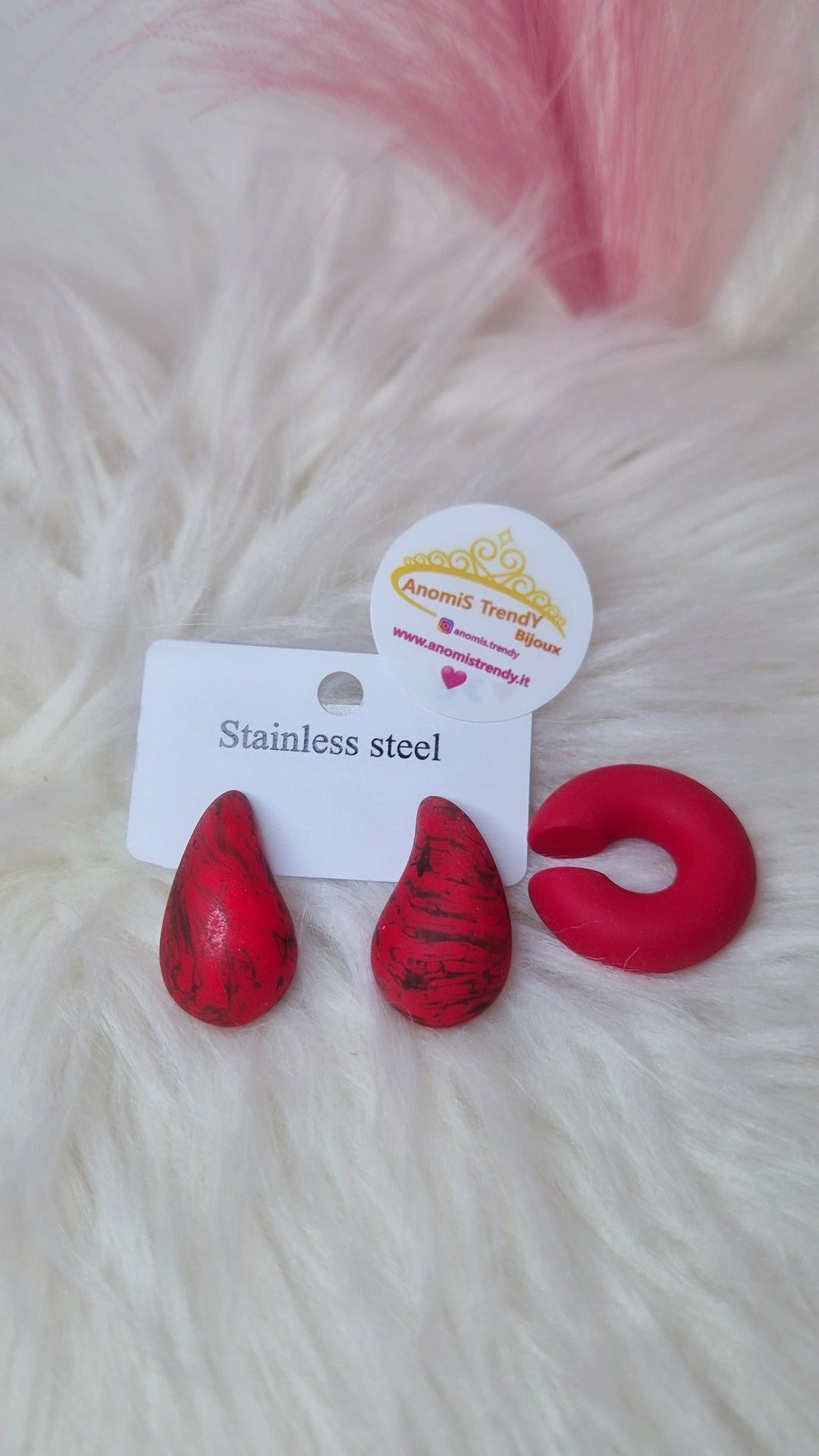 SET orecchini Goccia in soft touch effetto marmorizzato + Earcuff abbinato 100% anallergici