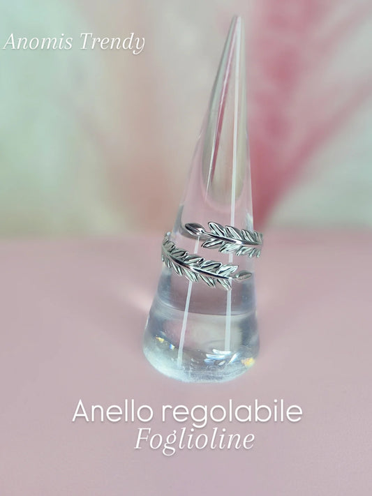 Anello Foglioline regolabile 100% Acciaio Silver anallergico