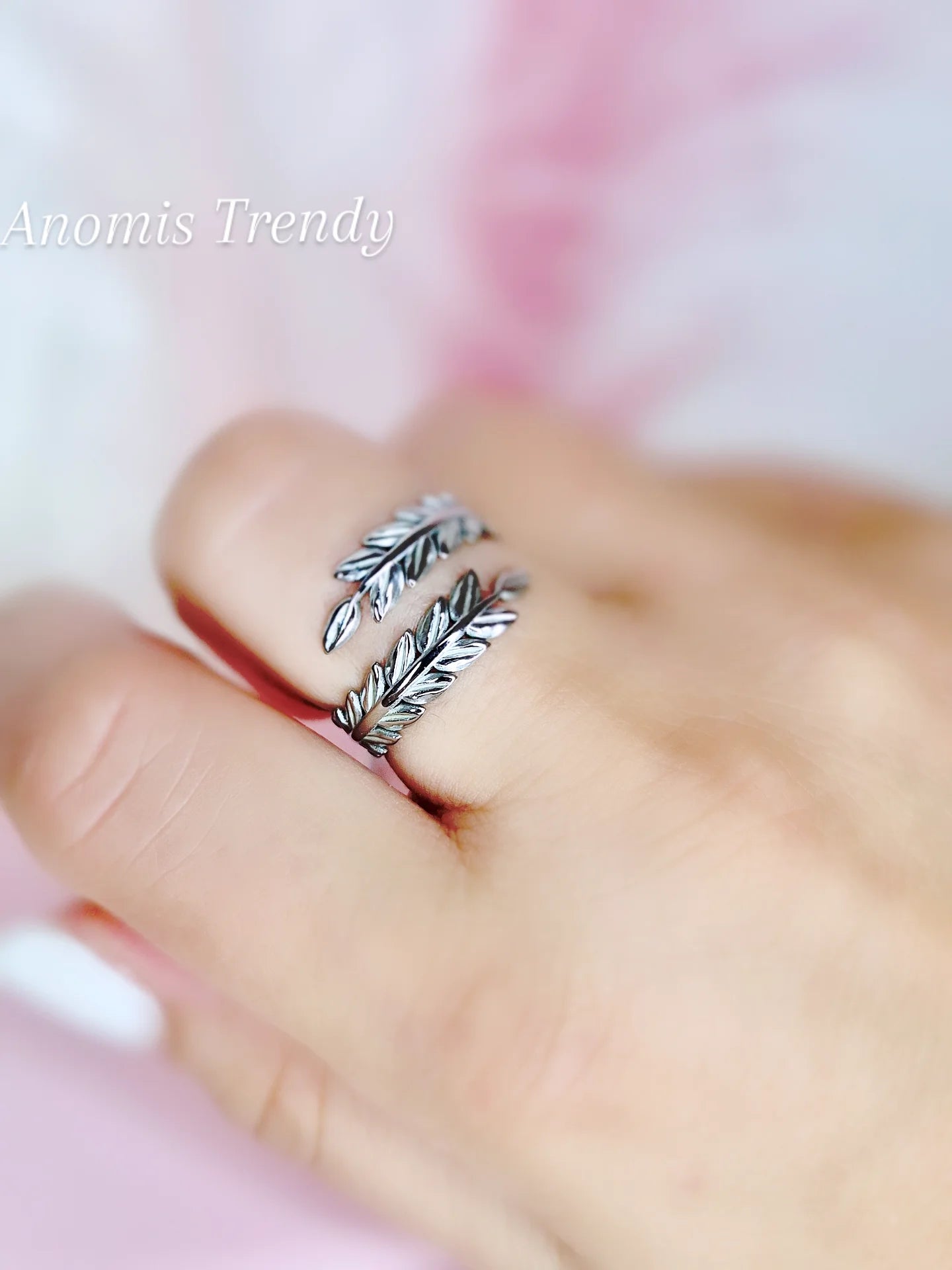 Anello Foglioline regolabile 100% Acciaio Silver anallergico