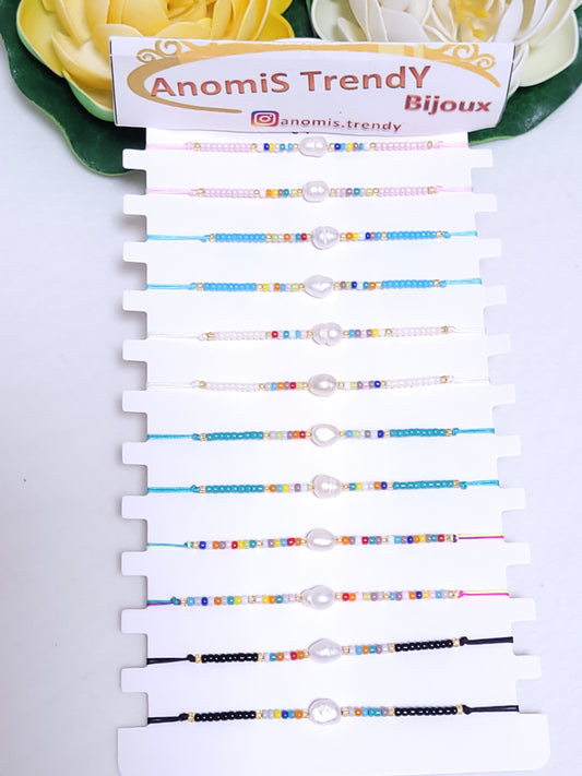 Bracciale scorrevole microsfere con Perla di fiume